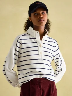 Discount Joules Southwold Button Down Striped Sweatshirt Navy