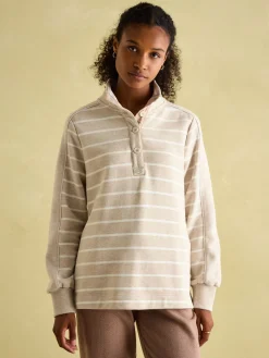 Joules Southwold Button Down Striped Sweatshirt Oatmarl