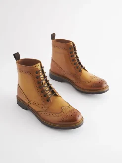 Discount Joules Tan Leather Cleated Brogue Boots TanLeather