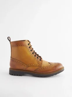 Discount Joules Tan Leather Cleated Brogue Boots TanLeather