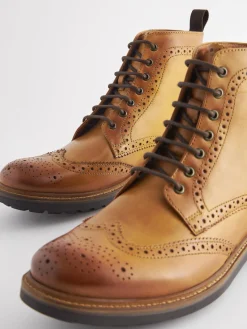 Discount Joules Tan Leather Cleated Brogue Boots TanLeather