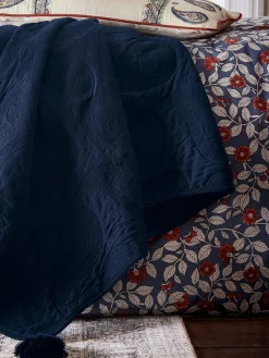 Joules Tapestry 100% Cotton Throw Blue