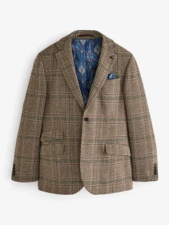 Sale Joules Taupe Brown Slim Fit Check Blazer TaupeBrown
