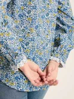 Online Joules Valentina Broderie Trim Blouse Blue/White