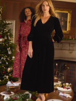 Discount Joules Vanessa Velvet Shirred Dress Black