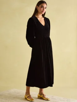 Discount Joules Vanessa Velvet Shirred Dress Black