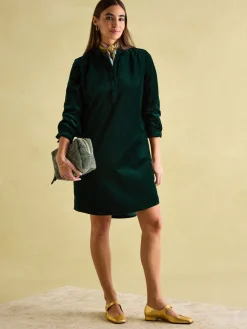 Sale Joules Velvet Marlowe Nehru Collar Shirt Dress Green