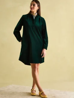 Sale Joules Velvet Marlowe Nehru Collar Shirt Dress Green