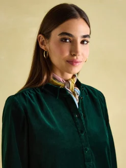 Sale Joules Velvet Marlowe Nehru Collar Shirt Dress Green