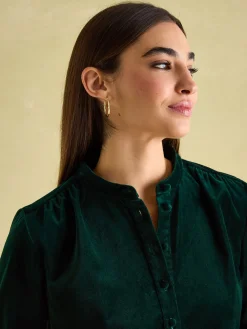 Sale Joules Velvet Marlowe Nehru Collar Shirt Dress Green