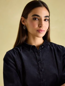 Joules Velvet Marlowe Nehru Collar Shirt Dress Navy