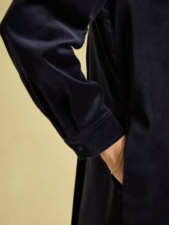 Joules Velvet Marlowe Nehru Collar Shirt Dress Navy