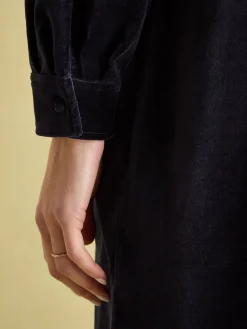 Joules Velvet Marlowe Nehru Collar Shirt Dress Navy