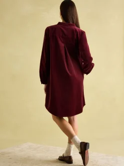 Online Joules Velvet Marlowe Nehru Collar Shirt Dress Red