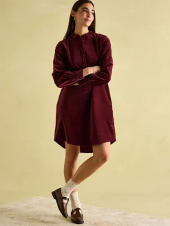 Online Joules Velvet Marlowe Nehru Collar Shirt Dress Red