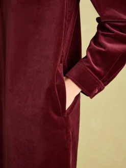 Online Joules Velvet Marlowe Nehru Collar Shirt Dress Red