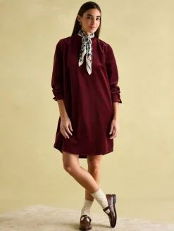 Online Joules Velvet Marlowe Nehru Collar Shirt Dress Red