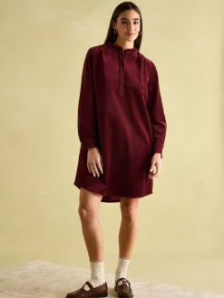 Online Joules Velvet Marlowe Nehru Collar Shirt Dress Red