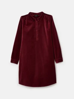 Online Joules Velvet Marlowe Nehru Collar Shirt Dress Red