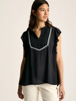 Joules Verity Frill Shoulder Sleeveless Blouse Navy