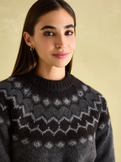 Discount Joules Victoria Charcoal Grey Fair Isle Jumper CharcoalGrey