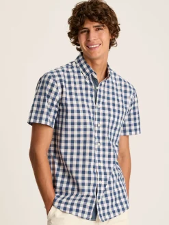 New Joules Wilson Gingham Classic Fit Short Sleeve Shirt Blue