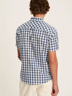 New Joules Wilson Gingham Classic Fit Short Sleeve Shirt Blue