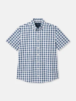 New Joules Wilson Gingham Classic Fit Short Sleeve Shirt Blue
