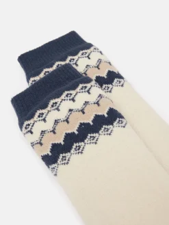 Sale Joules Women's Chalet Fair Isle Fleece Lined Socks (size 4-8) Cream