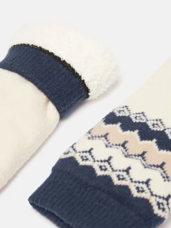 Sale Joules Women's Chalet Fair Isle Fleece Lined Socks (size 4-8) Cream