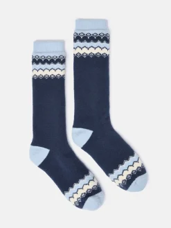 Best Joules Women's Chalet Fair Isle Fleece Lined Socks (size 4-8) Navy
