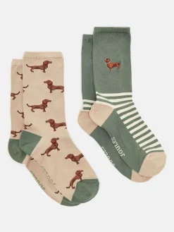 Best Joules Women's Everyday 2 Pack Socks (size 4-8) Green/Ecru