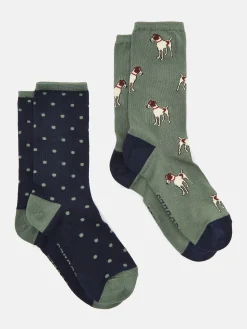 Sale Joules Women's Everyday 2 Pack Socks (size 4-8) Green/Navy