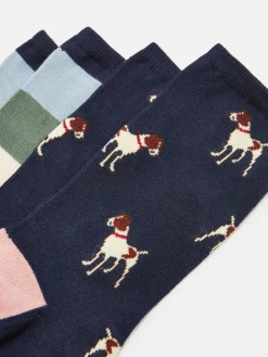 Online Joules Women's Everyday 2 Pack Socks (size 4-8) Navy/Pink