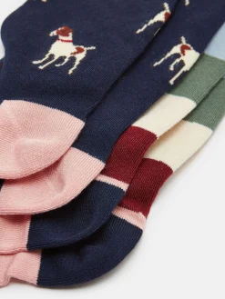 Online Joules Women's Everyday 2 Pack Socks (size 4-8) Navy/Pink