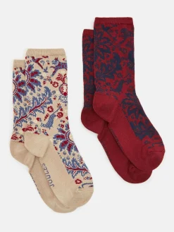 New Joules Women's Everyday 2 Pack Socks (size 4-8) Neutral/Navy