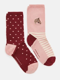New Joules Women's Everyday 2 Pack Socks (size 4-8) Pink/Red