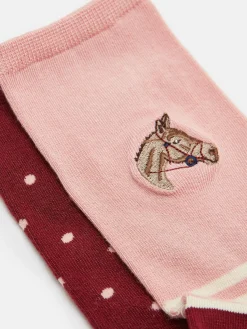 New Joules Women's Everyday 2 Pack Socks (size 4-8) Pink/Red