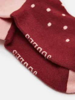 New Joules Women's Everyday 2 Pack Socks (size 4-8) Pink/Red