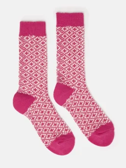 Hot Joules Women's Toasty Bright Pink Cosy Geometric Socks (size 4-8) BrightPink