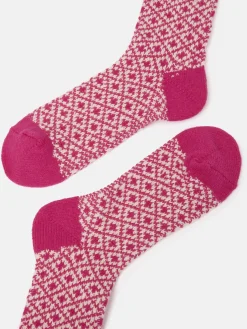 Hot Joules Women's Toasty Bright Pink Cosy Geometric Socks (size 4-8) BrightPink