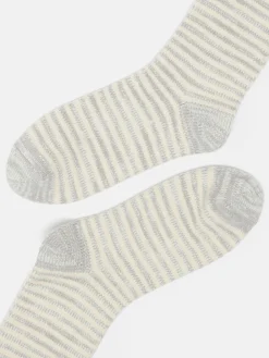 New Joules Women's Toasty Cosy Striped Socks (size 4-8) Grey