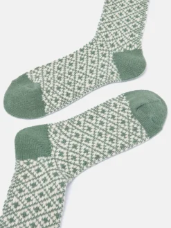 Best Joules Women's Toasty Khaki Green Cosy Geometric Socks (size 4-8) KhakiGreen