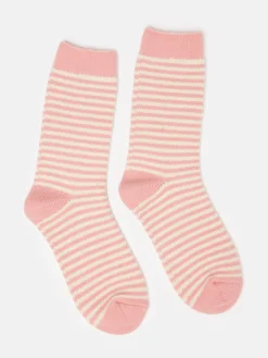 New Joules Women's Toasty Cosy Striped Socks (size 4-8) Pink