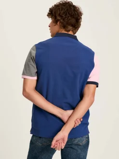 Sale Joules Woody Blue Colour Block Regular Fit Cotton Pique Polo Shirt BlueColourBlock