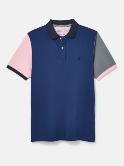 Sale Joules Woody Blue Colour Block Regular Fit Cotton Pique Polo Shirt BlueColourBlock